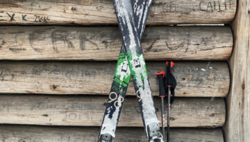 XC Skis on Wooden Shelter